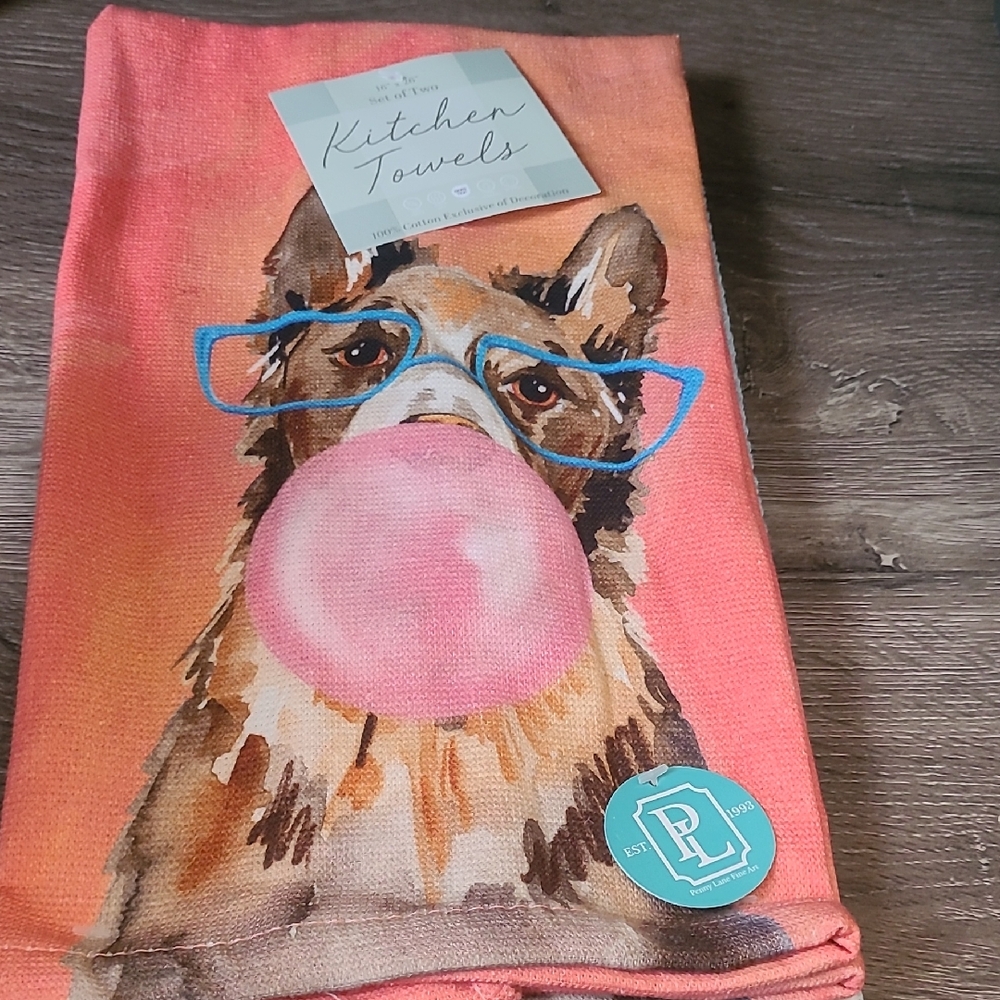 Dog Print Kitchen Towel with Bubblegum Design Set